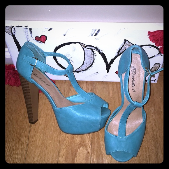 teal chunky heels